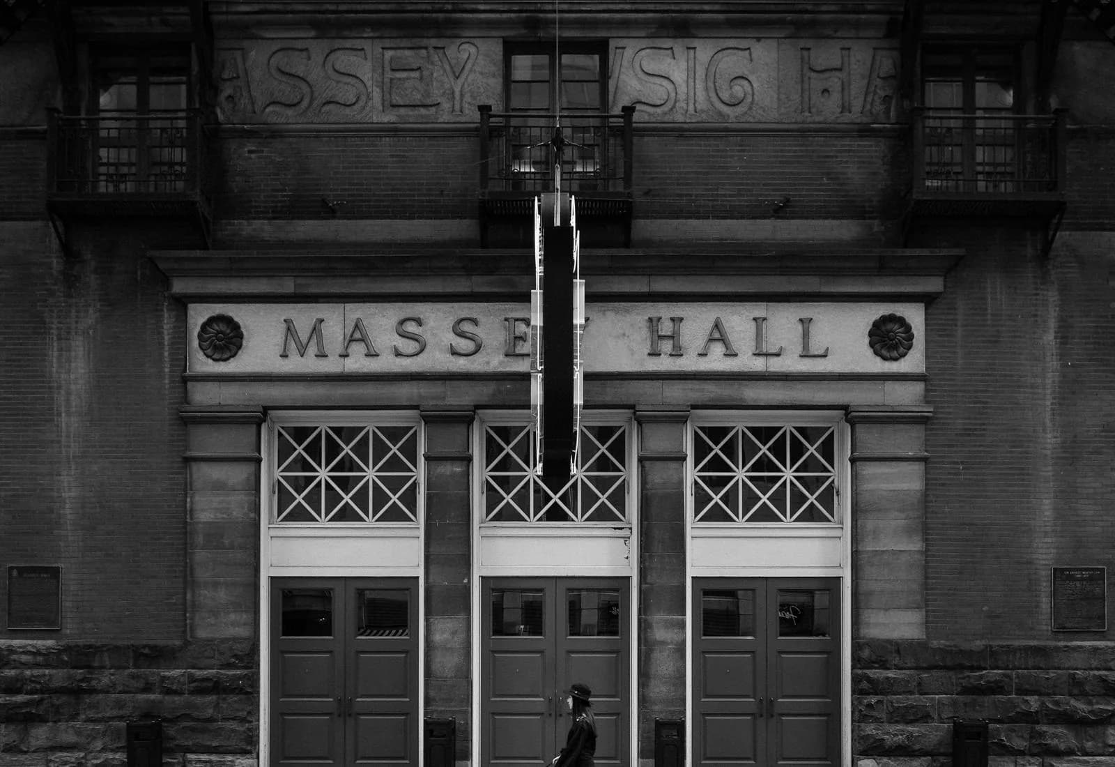 The columned entrance of a public building.